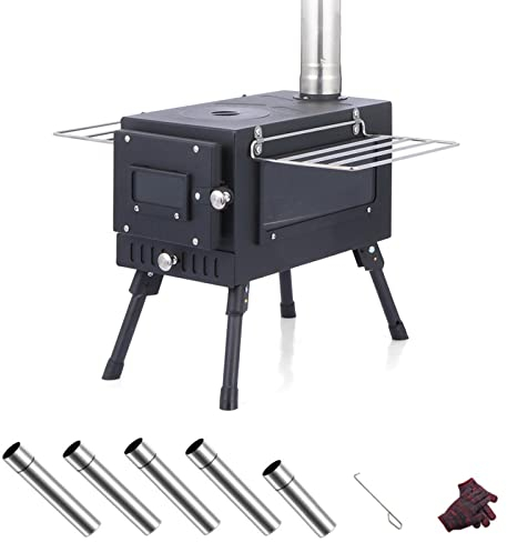 Topteng Holzofen, Outdoor Portable Zelt Camping Holzofen mit Rohr für Zelt kochen, energiesparend