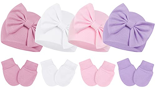 PONCEAU Neugeborenes Baby Mütze und Handschuhe Set Baumwolle Beanie Hut Unisex Mütze und Kratzfäustlinge für Kindergarten 0-6 Monate Baby Jungen Mädchen