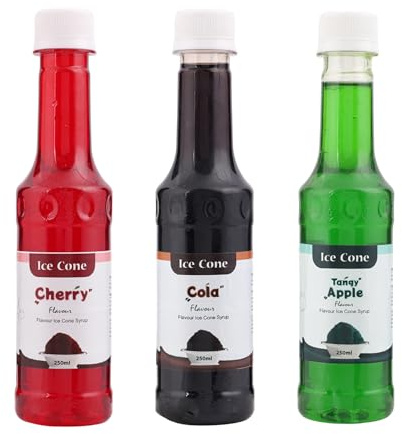 Sirup für Ice Cone, Mixed Popular Flavour Sirups, kann mit All Slush| verwendet werden Slushie-Maschinen spritzig Apfel, Cola, Kirsche je 250 ml (3er Pack)