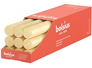 Bolsius - Rustik Stabkerzen - Beige - 9 Stück - 27 x 2.3 cm - Länge Brenndauer 13 Stunden - Unparfümierte - Enthält Natürliches Pflanzenwachs - Ohne Palmöl
