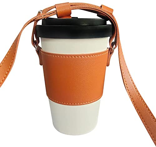 Porte-Bouteille Sac fourre-Tout,MoreChioce Porte-gobelet avec Sangle Réglable Porte-bouteille en Cuir PU pour Bouteille D'eau Porte-gobelet à Café Réutilisable Porte-bouteille Portable à Bandoulière