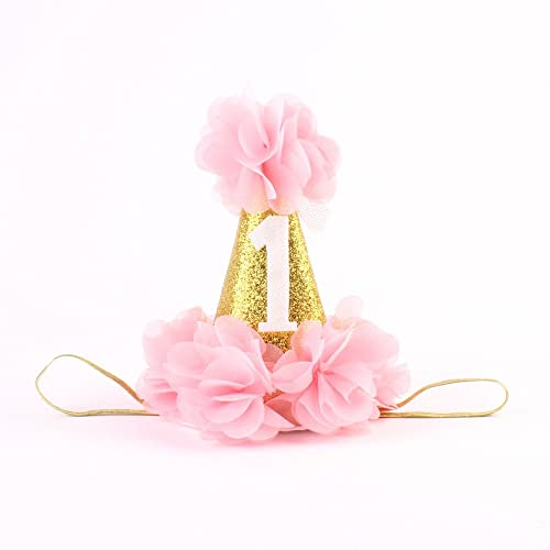 Voarge 1 Jahr Geburtstag Baby Krone, Baby Geburtstag Haarband Mädchen Stirnband Hut Kopfschmuck Partyhüte Dekoration für 1 Jahr Geburtstag, Rosa