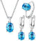 TOEECY Schmuckset für Damen und Mädchen Kristalle 925 Silber Versilbert Anhänger Halskette Ohrringe Ringe Set Schmuck Set Zirkonia Geschenk Brautschmuck(Blau)