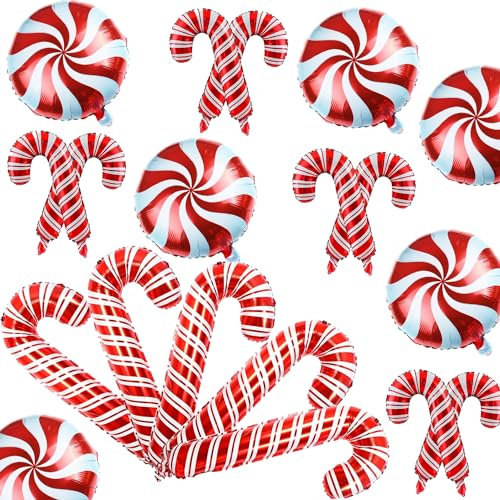 Weihnachtsdeko Süßigkeiten Ballons, 21 Stück Zuckerstange und Süßigkeiten Weihnachts Luftballons, Weihnachten Deko Bonbon Candy Cane Folienballons für Christmas Candyland Geburtstag Party Dekoration