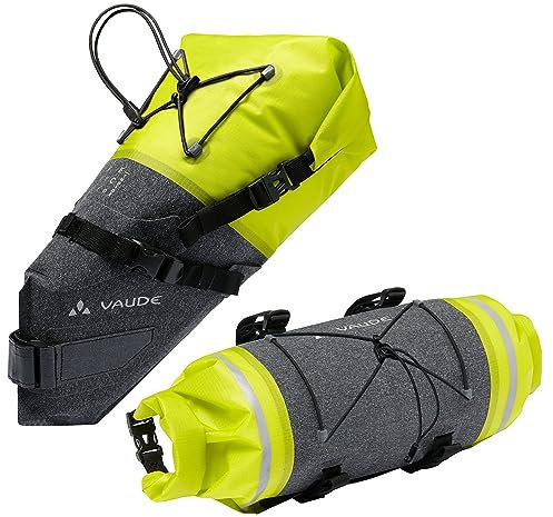 wetterladen de wasserdichte Fahrradtaschen im Set Trailsaddle Compact + Trailfront Compact fürs Bikepacking (Bright Green/Black)