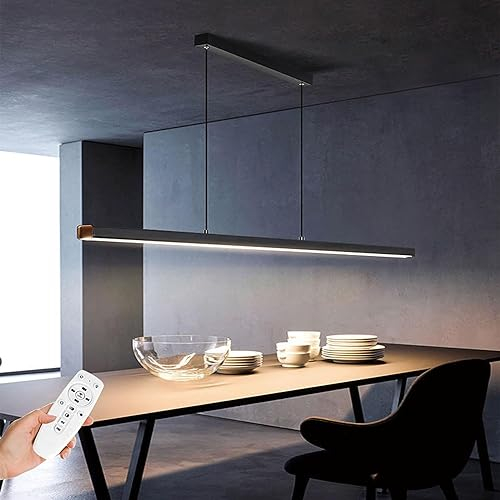 SENFAY 150cm LED Pendelleuchte schwarz dimmbare, Moderne Hängelampe esstisch mit Fernbedienung, Linear design Esszimmerlampe hängend höhenverstellbar, 52W Esstischlampe, Bürolampe mit Memory Funktion