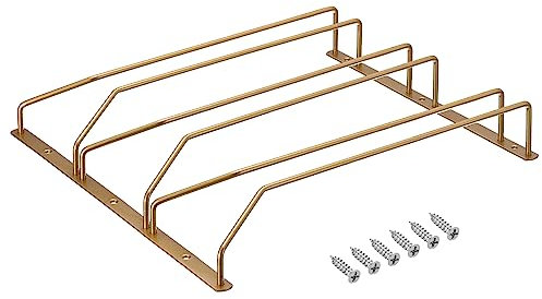 sourcing map Vin Verre Étagère Sous Cabinet, 1pcs 14-pouce Verre Pied Vin Verre suspendre Étagère Inox Acier Organisateur Rangement Cintre pour Étagère Cuisine Bar décoration (3 Lignes, Or)