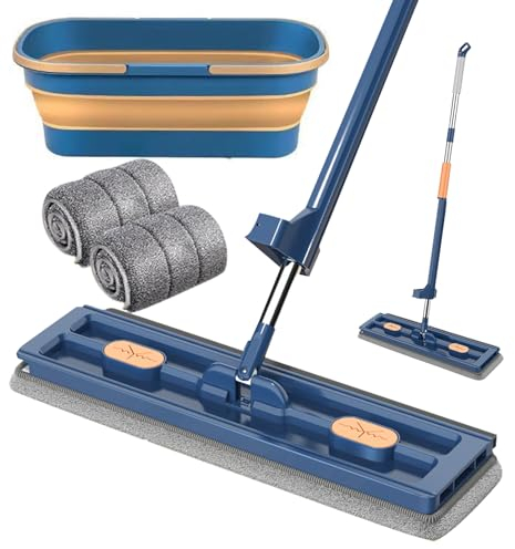 ACAREY Wischmopp Set mit Eimer Bodenwischer Großer Flachmop 360° Drehgelenk Bodenwischer Wischmopp Set, Wischmopp Mit Auswringfunktion, Wischmob Großer Flachmop (Wischmopp Set mit Eimer)
