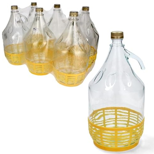 lilawelt24 6 STÜCK 5L Wasserflasche Glasflasche Gallone GLASBALLON mit Kunststoffkorb Weinballon