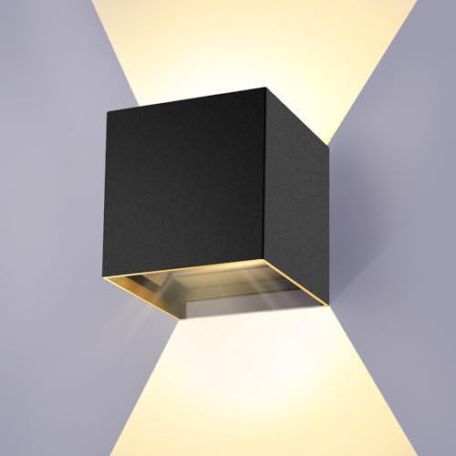 ledmo 12W LED Wandleuchten Aussen/Innen Wandlampe Auf und ab Einstellbarer Lichtstrahl LED Außenleuchten 2700-3000K Warmweiß Wandlampen IP65 Wasserdichte Wandleuchte Schwarz