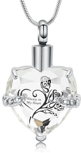 Crystal Heart Shape Kremation Schmuck Memorial Urn Halskette für Asche,Edelstahl Asche Halter Anhänger Keepsake mit Geschenk - Box Charms Zubehör für Frauen