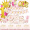 Décorations florales pour le 1er anniversaire, comprenant une bannière d'anniversaire, assiettes en papier, gobelets, serviettes, nappe, ballons pour le 1er anniversaire d'une fille, pour 20 invités