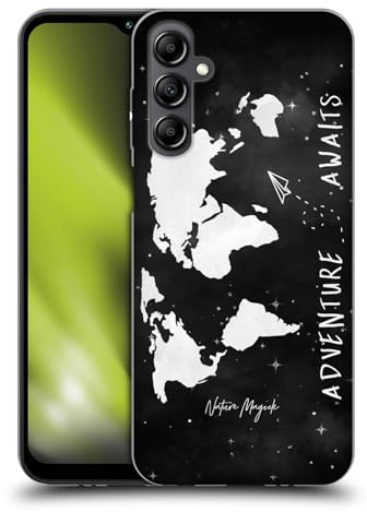 Head Case Designs Offizielle Nature Magick Black and White Travel Quote Adventure Awaits World Map 2 Soft Gel Handyhülle Hülle kompatibel mit Samsung Galaxy M14 5G