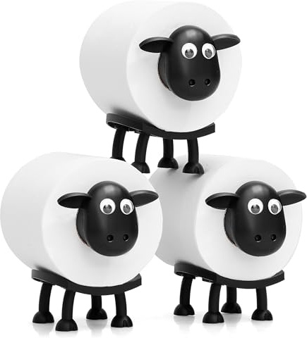 VELENTI Sheep Toilet Roll Holder - Funny Toilet Paper Holders Free Standing Cute Bathroom Decor - Premium 3D Printed Black Sheep Loo Rolls Holder - Hilarious Tissue Paper Roll Storage - Set of 3