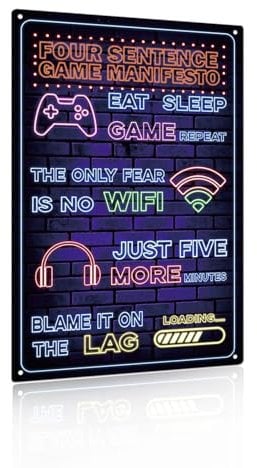 Yiruhe Funny Gamer Sign Printed Neon Gaming Metal Poster Boys Gaming Room Gift Gaming Room Wall Door Decor 8 x 12 inch (2403)