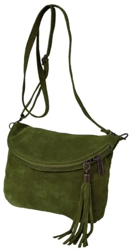 zarolo Damen Leder Tasche,kleine Schultertasche,Umhängetasche mit Fransen,echtes Wildleder