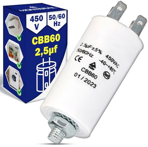 Condensatore di Avviamento 2,5µf 450V 50/60Hz Tipo CBB60 con Temperatura di Esercizio da -40 a +85 °C - Garanzia di 10 Anni - MONTERAL