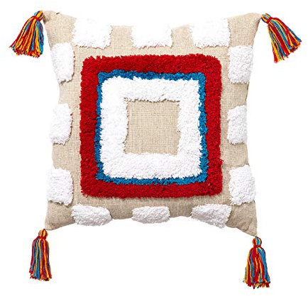 BAYORE 45x45cm Ethno Wurfkissen Für Den Fall Mehrfarbig Quadratisch Handgewebt Getuftet Bunte Quasten Dekoratives Kissen Körperkissen Für Erwachsene