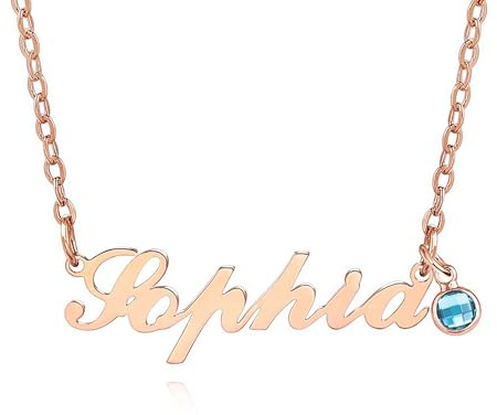 MMXX Collier de Nom Personnalisé Collier Porte-Nom Plaqué Or pour Femmes Argent/Or Rose Collier Pendentif Prénom Avec Pierre de Naissance Cadeau de Bijoux pour Fille