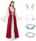 BARVERE Mittelalter Kostüm Damen, Renaissance Kleid Damen Set mit Elfenohren und 3 Haarschmuck, Burgfräulein Kostüm Damen für Fasching Halloween (Rot, S)