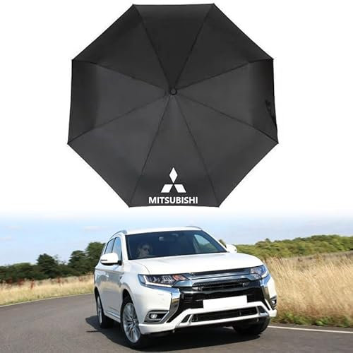 LJCXZS Travel Strong Windproof Umbrella for Mitsubishi Shogun 5 Doors,Black Glue Coating Folding Car Umbrella With Emblem Portable Umbrella 99% UV Protection Waterproof Umbrella for Men Women