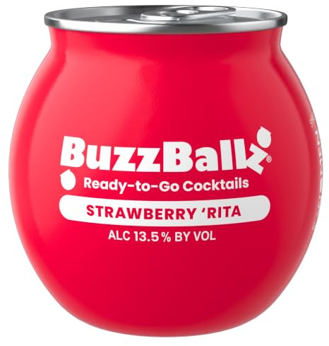 BuzzBallz Strawberry Rita, Ready to Drink Margarita, 200ml, Single Serve | 13.5% ABV, Made with Real Vodka & Strawberry Juice, Citrusy, Sweet and Fruity, Ideal for Pre-Drinks and Parties
