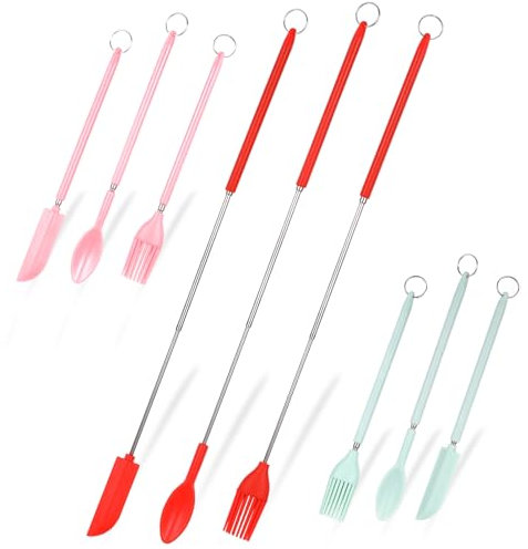 FRCOLOR 9stücke Silikon Teleskop Spatel Mit Schöpfen Löffel Für Küche Flexibel Einziehbar Leicht Zu Reinigen Für Tomatensauce Und Streichen