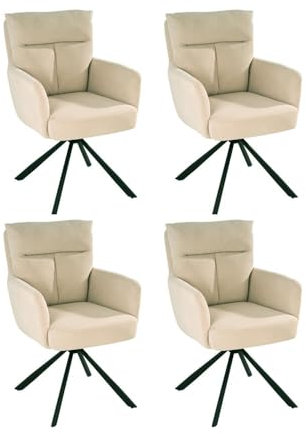 Home4You Esszimmerstuhl 4er Set - 180 Grad drehbar - Beige - Schwarz - Cordbezug - Metallgestell - Küchenstuhl Wohnzimmerstuhl Drehstuhl Polsterstuhl