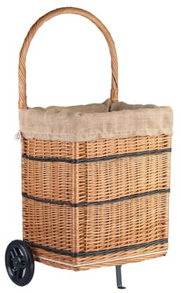 e-wicker24 Alles aus Weide Kaminholzkorb auf Rollen Trolley fahrbar aus Vollweide Kaminkorb Halbrund Rollkorb aus Weide für Kaminholz Aufbewahrungskorb Einkaufskorb (Jutebesatz)