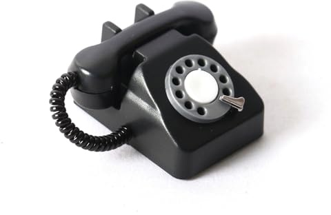 Téléphone miniature rétro : ancien téléphone réaliste à l'échelle 1/6 avec détails fonctionnels pour photographie de maison de poupée (noir)