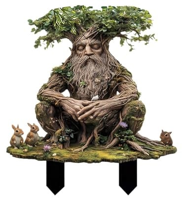 Feengarten-Ornamente für den Außenbereich, Feengärten, Gartenpfähle, flache Dekoration, 2D-Acryl-Baummann, Feen, Erde, Göttin, Statue, skurriles Gartenstecker-Zubehör (B)