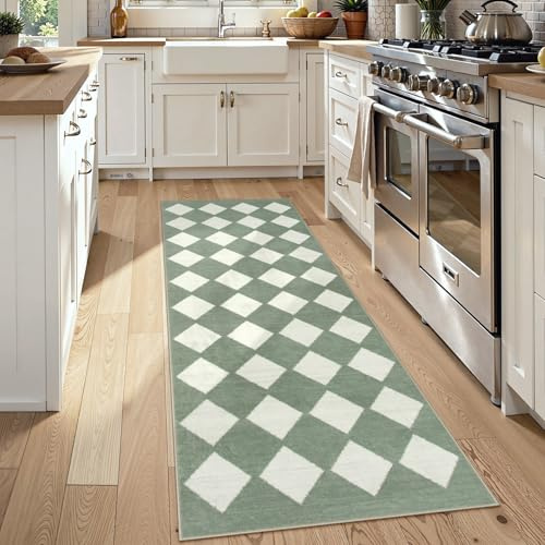 Lahome Läufer für Flur, rutschfest, ultradünn, für Küche, Badezimmer, marokkanisches Rankgitter, Überwurf, Teppichläufer für Schlafzimmer, Eingangsbereich, Dekoration, 60 x 180 cm, Grün