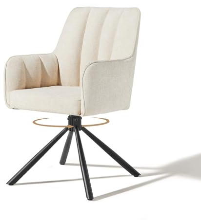 CLIPOP 360° Drehbar Esszimmerstühle ohne Rollen mit Metallbeinen, gepolsterter Schreibtisch-Akzent-Stuhl mit gebogener Rückenlehne und Armlehnen für Wohnzimmer, Esszimmer, Heimbüro (Beige)