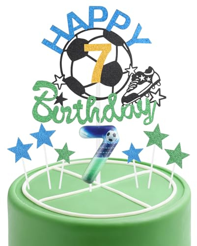 Football Birthday Candles Cake Toppers Set,Soccer Number 7 Candle for Cake,Boys 7th Birthday Decorations,Blue Green Candles Cake Toppers Soccer Cake Decorations for Football Themed Party Supplies