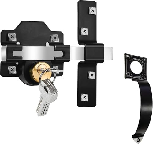 Long Throw Gate Lock with Handle, 50mm, Double Sides Locking, Suitable for Right & Left Door, Garden Door Lock, 5 Keys