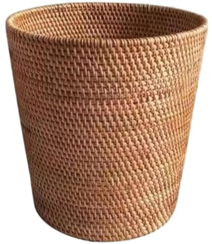 Muzrunq Poubelle Ronde en rotin, 24 x 28 cm, idéale pour la Chambre, la buanderie, la Salle de Bain ou la décoration intérieure. Poubelle en Osier, tissée, Panier en rotin, Corbeille à déchets.