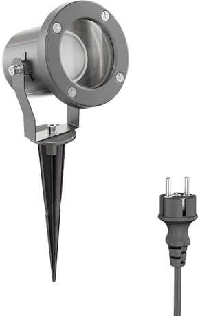 ledscom.de LED Gartenstrahler MIBU anthrazit mit Erdspieß für außen, Edelstahl, inkl. GU10 Lampe (7W, 630lm, 103°, weiß)