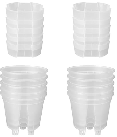Uulooat 6 Inch Transparent Plastic Garden Pots Self Watering, 10 Pack Plastic Nursery Plant Pots with Deep Reservior