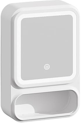 Meuble de salle de bain avec miroir Vanity - Miroir de salle de bain avec organisateur intégré, porte magnétique anti-buée avec lumières LED pour shampooing, douche, savon et produits de soins de la