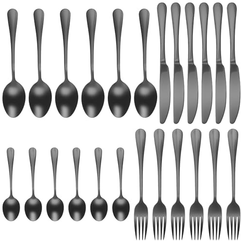 24-teiliges Schwarz Edelstahl Besteckset, Besteck Set 6 Personen | SYUTBOU Besteck Schwarz für Haus, Party und Restaurant