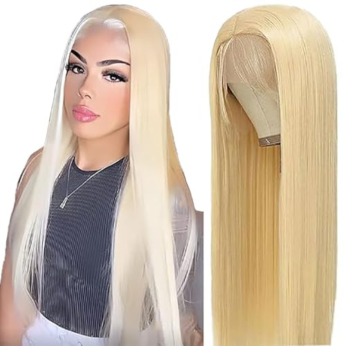 AiPliantfis Straight Human Hair Wig 13X4 Lace Echthaar Perücke Damen Glueless Wig Wear and Go Pre Plucked 150% Density Unprocessed Remy Hair for Women 613 Blonde 12 Zoll