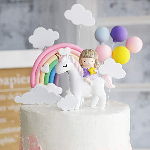 VIVIKCT 10PCS Unicorn Cake Topper Set Unicorn Girl Princess Cake Decoration Set Handmade Happy Birthday Cake Topper Include Rainbow Cloud Balloon Shape