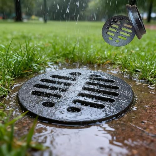 JuanNest Coperture per Tombini da Esterno, Nero Griglia Canaletta Scolo Acqua Piovana Ghisa Canalette di Drenaggio Rotonda,Piovana Copertura per Giardino Garage Prato, Robusto Durevole 200mm