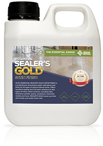 StoneCare4u - Essential Sealers Gold - Satin - 1 Litre Internal Floor and Tile Sealer. Long Lasting, Wet Look/Gloss Finish, Stain Resistant Coating. The Professionals Choice