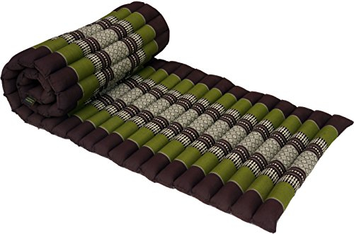 GURU SHOP Rollbare Thaimatte, Bodenmatte mit Kapokfüllung - Grün/braun, 4x55x180 cm