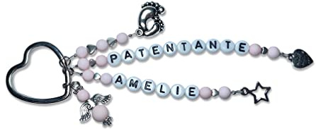 Majas Perlen Personalisierter Schlüsselanhänger Handmade, Acryl oder Edelsteine nach Wahl, Andenken für Hochzeit, Taufe, Feier & Patenschaft