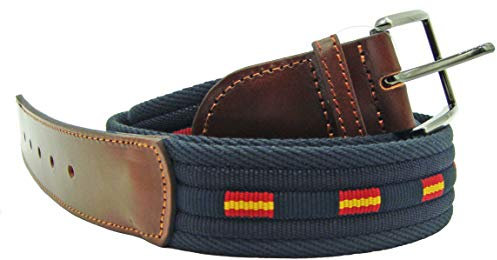 Pi2010 Cinturón marino con banderas de España, terminaciones en piel, medida 95cm