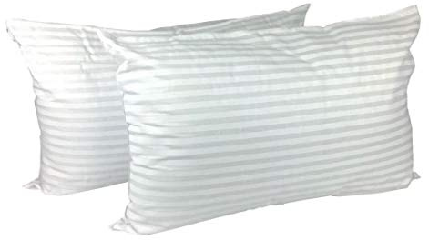 R&G STRIPE PILLOWS HOTEL QUALITY 2 PACK LUXURY PILLOWS HOLLOW FIBRE BOUNCE BACK PILLOW BEDDING BED NEW