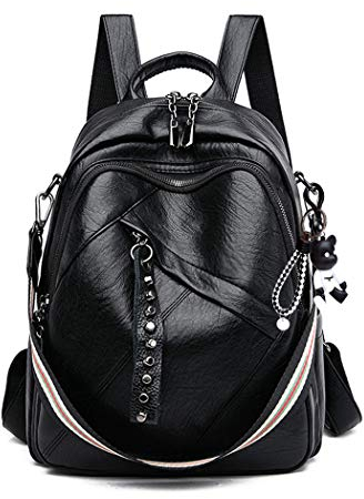 BUKESIYI Damen Tasche Rucksack Handtasche Frauen backpack Klein Anti Diebstahl Schulrucksack Laptop Weekender PU Leder DE78196 Schwarz