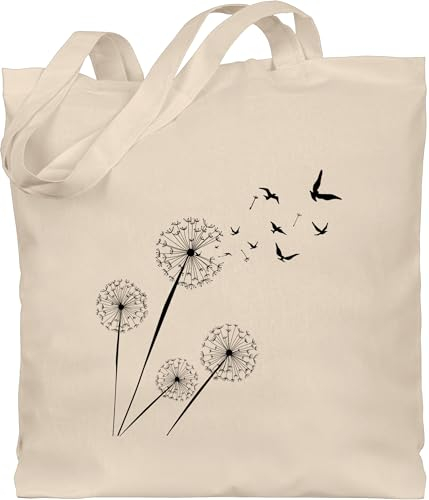 Shirtracer Baumwolltasche - Blumen & Pflanzen - Pusteblume Vögel - Birds Dandelion - Unisize - Naturweiß - stofftasche+blumen beutel mit blume pflanze vogel stoffbeutel tote bag with flowers plant